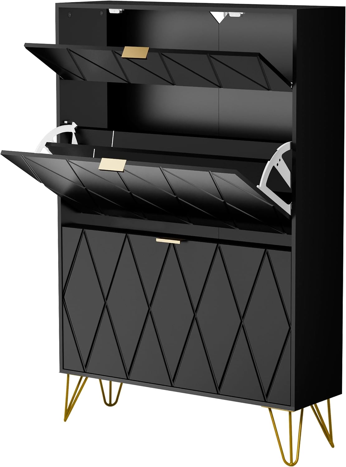 UEV Schoenenkast met 2 kleppen, 80 x 24 x 120 cm voor 16 paar schoenen met 1 lade, schoenenkast zwart, schoenenkast smal, kast hal, schoenenkast in de hal, ruimtebesparend