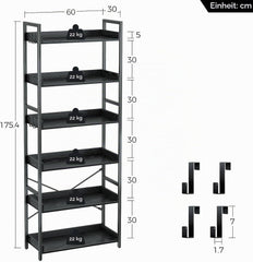 Boekenkast - Boekenrek - Wandkast - 30x60x175 cm - Zwart - Rolanstar