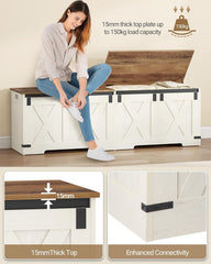 Hzuaneri SB15014X Schoenbank, zitbank met opbergruimte, opbergkast, 2 stevige scharnieren, schuurstijl, 40 x 150 x 48,5 cm, zitkist voor entree, slaapkamer, wit/bruin