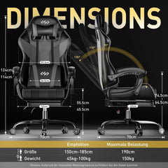 Ergonomische Bureaustoel -  Office Chair - Gamestoel - Volwassenen - Zwart/Grijs - HLDIRECT •