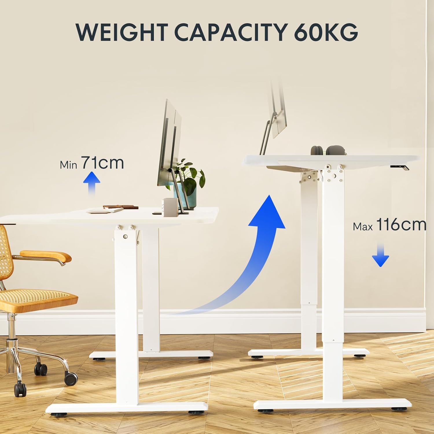 FLEXISPOT FQ Pro Elektrisch Hefbaar Bureau 120x60cm, Hefbaar Bureau met Volledig Tafelblad, Obstakel Retractie, 4 Geheugenfuncties, Staand Bureau voor Kantoor & Thuis & Telewerken, Wit