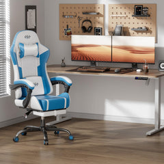Ergonomische Bureaustoel -  Office Chair - Gamestoel - Volwassenen - Wit/Blauw - HLDIRECT