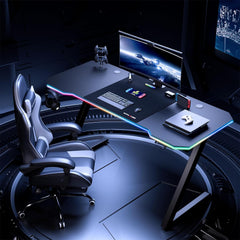 GTPLAYER Gamingtafel, gamingbureau, 120 x 60 cm, pc-tafel, gamertafel met led, stabiele computertafel met hoofdtelefoonhaak, zwart - Z12