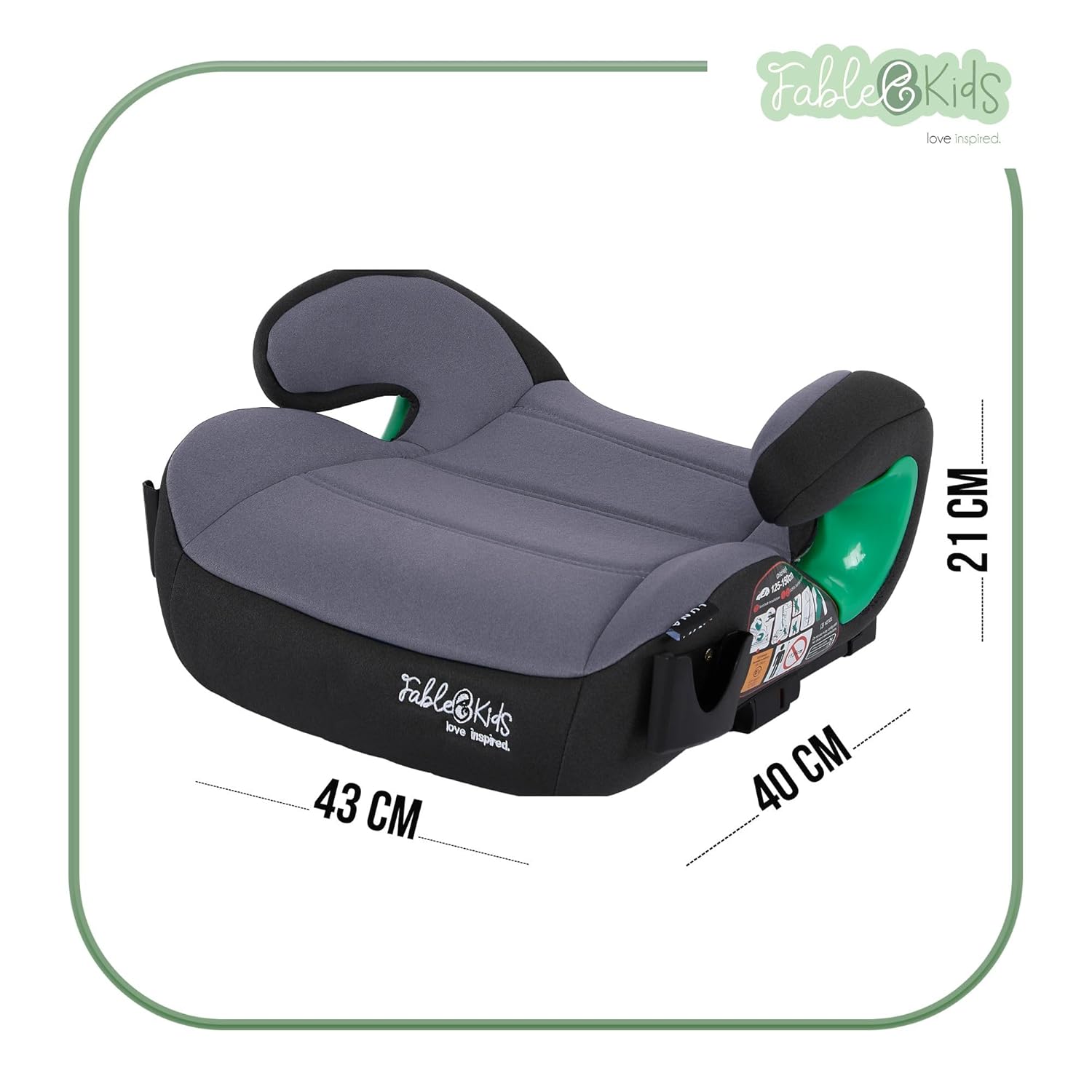 FableKids Isofix Zitverhoger, 3-punts veiligheidsgordel, kinderzitverhoging tot 5 jaar, autostoel voor kinderen, 125-150 cm, met bekerhouder, ECE R129/03, grijs