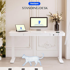 FlexiSpot Elektrisch in hoogte verstelbaar bureau met LED-hoogte-indicator, geheugenfunctie en USB-aansluiting, elektrisch bureau met lade voor thuiswerkplek 140 x 70 cm (wit)