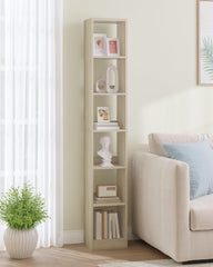 Hzuaneri Boekenkast, boekenkast, 6 niveaus, kubusrek, moderne open plank van hout, opbergplanken en presentatieplanken voor woonkamer, thuiskantoor, slaapkamer, eikenbeige BC09616X