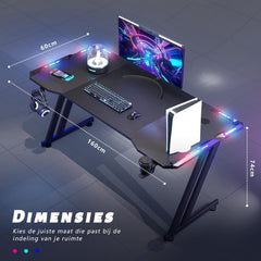 Gaming bureau - Gaming desk - Gaming tafel - 160x60 cm - Zwart - HLDIRECT •