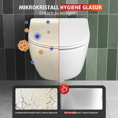 Rainsworth Hangtoilet zonder spoelrand - sterke spoeling, toiletpot inclusief wc-bril softclose, compact design toilet 48,5 cm lang, eenvoudig te reinigen, ideaal voor de opkomst van de badkamer