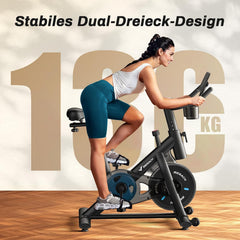 MERACH Hometrainer, fiets met verstelbare weerstand, stille hometrainer fiets met verbeterde led-monitor, tablethouder, indoor fietsfiets voor cardiotraining thuis, eigen app, tot 136 kg