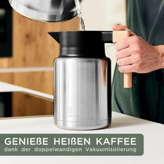 WALDWERK Thermoskan (1,4 L) - koffiepot van dubbelwandig 304 roestvrij staal met elegant houten handvat - isoleerkan met druppelvrije schenktuit - thermoskan •