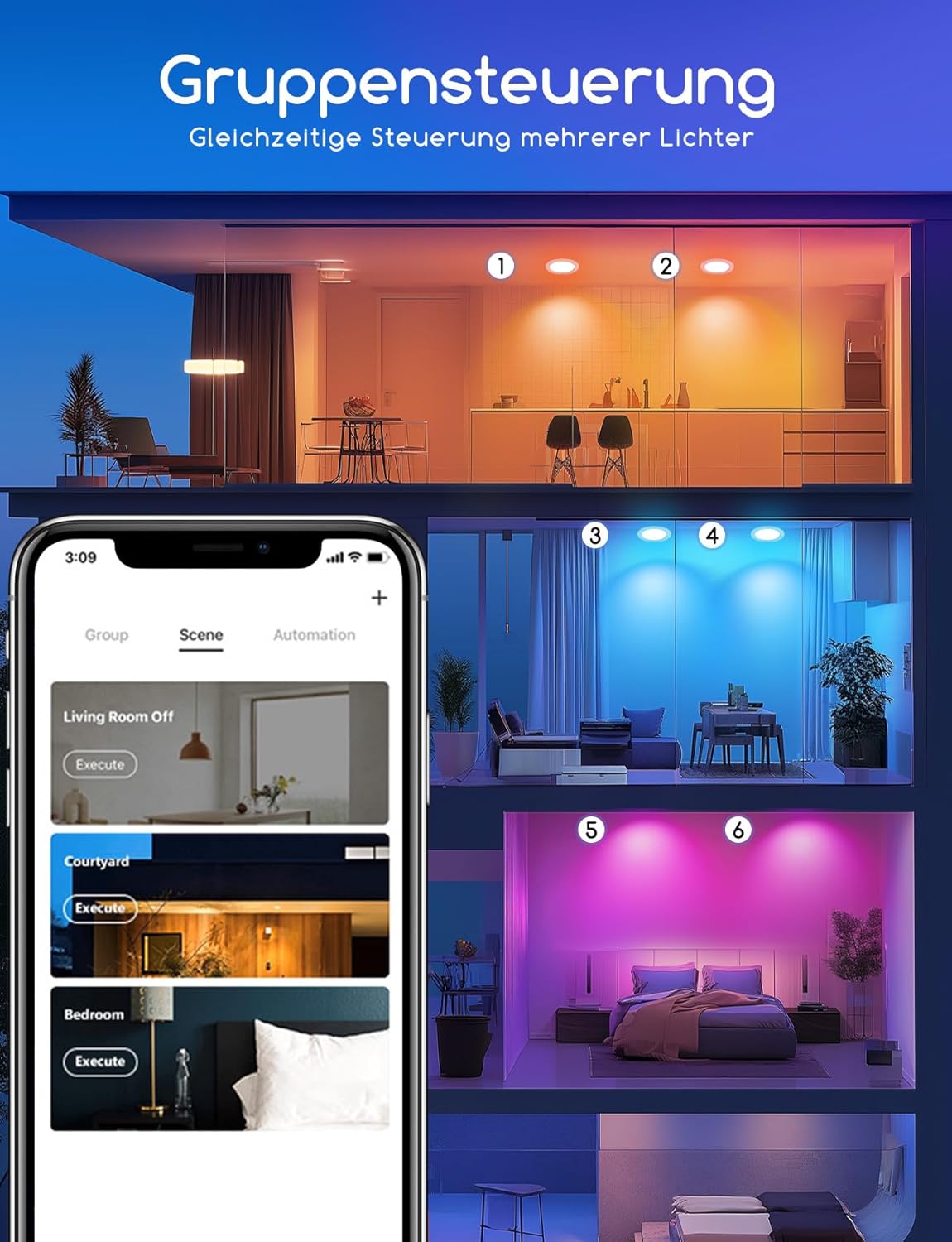 Aigostar Inbouwlamp, intelligente 18 W led-downlight bluethooth mesh, dimbare plafondverlichting, spot met afstandsbediening, compatibel met Alexa, 1760LM RGB, wit licht 2700K-6500K, diameter 200-220