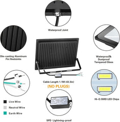 SOLLA 200W LED-schijnwerper voor buiten, 20000lm superheldere beveiligingslamp, equivalent aan 1060W, 6000K daglichtwit, IP66 waterdicht, LED-buitenverlichting voor garage, tuin en erf