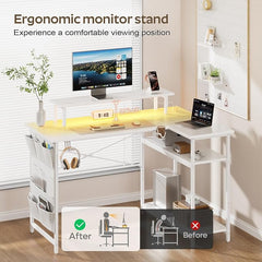 Gaming bureau - Gaming desk - Hoekbureau - 110x80 cm - Wit - HLONONE