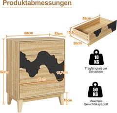 GOOBUY Commode met 4 lades, commode met onregelmatig golfpatroon, dressoir voor woonkamer, slaapkamer, hal, 60x35x82cm, natuurlijke afwerking