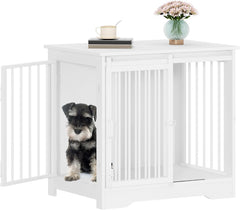Hzuaneri Hondenbench, meubel, 69 cm, hondenbox, 2 deuren, moderne hondenkooi voor binnen voor kleine, middelgrote, grote honden, bijzettafel, hondenbox voor thuis, 69 x 49 x 64,5 cm, wit DFC84313W