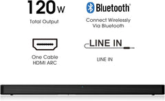 Hisense HS205G 2.0-kanaals soundbar, 120 watt, DTS Virtual: X, Bluetooth 5.0, HDMI Arc, USB, optisch, equalizer, wandmontage mogelijk, zwart