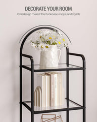 Hzuaneri Boekenplank, Boekenkast, Gehard Glas, Smalle Plank voor Slaapkamer, Badkamer, Thuiskantoor, Stalen Frame, 6 Planken, Zwart, BC10601B