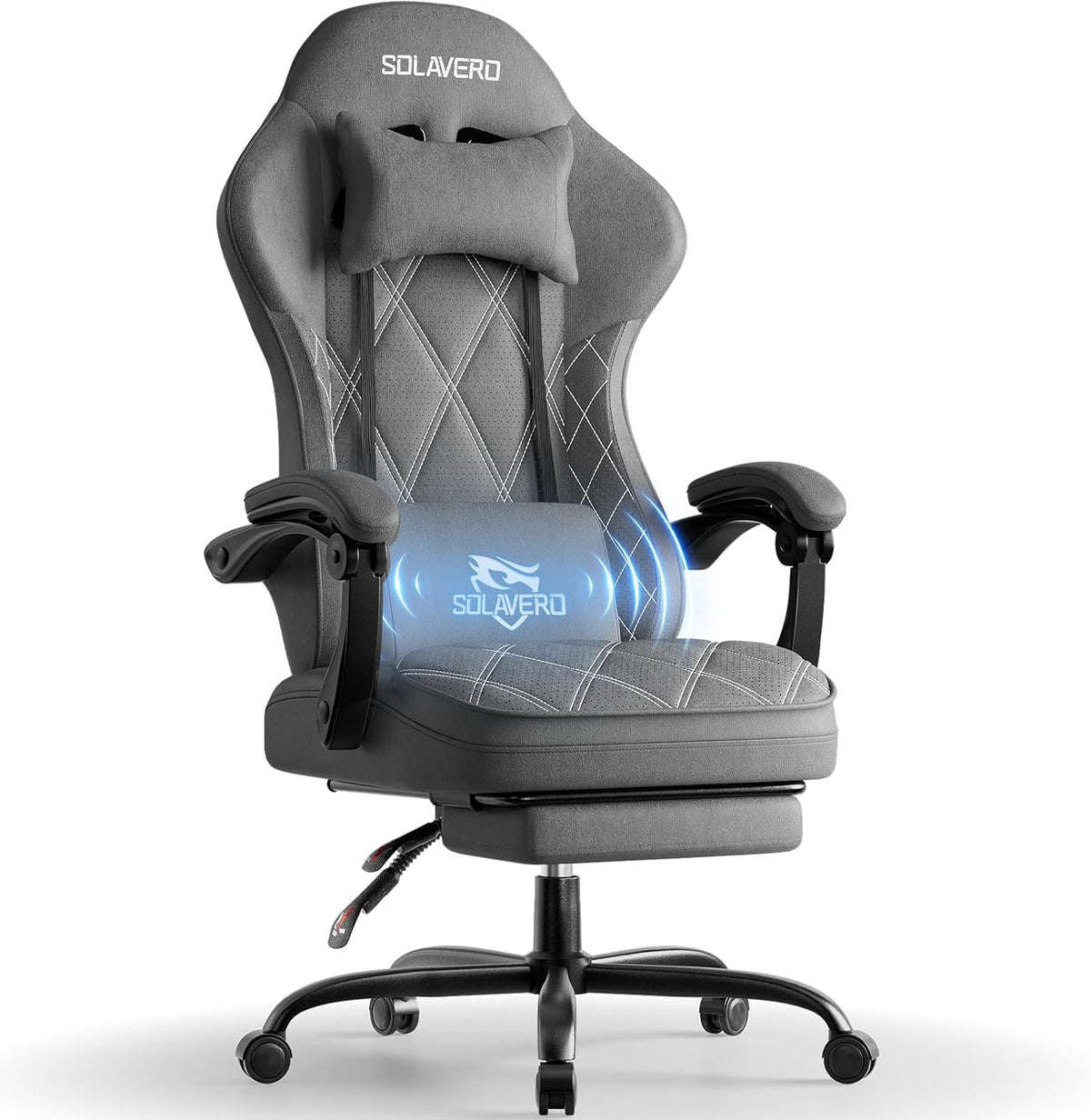 HLDIRECT Gamingstoel met massagefunctie en lendensteun voor volwassenen, Zilvergrijs