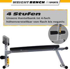 ScSPORTS® Halterbank, inklapbaar, verstelbaar, plat/negatief, met beenfixatie, tot 120 kg, staal, zwart, sit-upbank, buiktrainer, trainingsbank, platte bank, fitnessbank voor thuis
