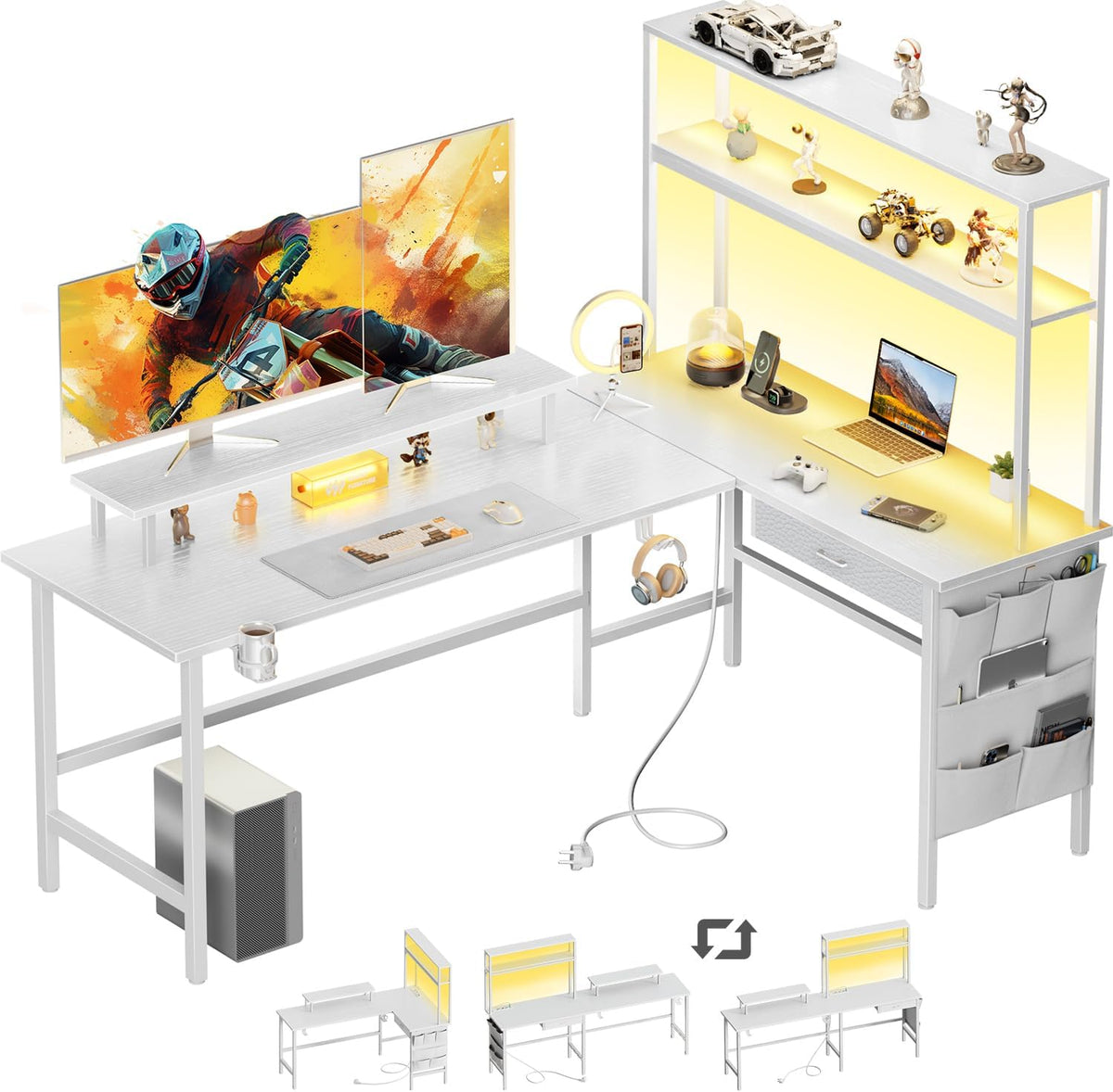 Gaming bureau - Gaming desk - Gaming tafel - 170x100 cm - Wit - HLONONE