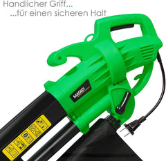 Masko® elektrische bladzuiger, 3-in-1, 3000 W, schouderriem en wielen, opvangzak 45 l, bladblazer, tuinzuiger, tuinblazer, groen