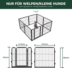 FXW Homeplus puppyuitloop voor binnen, 60 cm, 8-delig, half open, eenvoudige montage, drempelloze poort, uitbreidbaar, voor puppy's en kleine honden