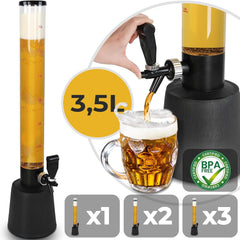 Jago® Bierzuil met tapkraan, 3,5 l, 90 cm hoog, vulstandindicator, standaard, BPA-vrij, LFGB-standaard, setkeuze - biertoren, drankzuil, drinkzuil, bierdispenser, tapzuil