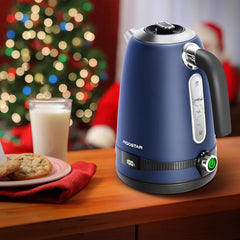 Waterkoker met temperatuurregeling - Retro - met LED - 1.7L - 2200W - Donkerblauw
