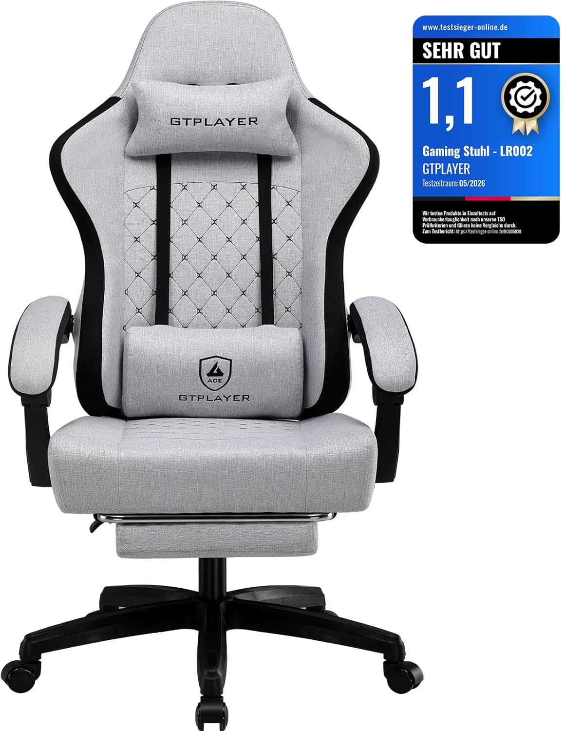 GTPLAYER Gaming-stoel, bureaustoel met pocketveringkussen, 150 kg, ergonomische computerstoel met hoge rugleuning, met lendensteun FG - LR002