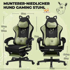GTPLAYER Leuke gamingstoel met fluwelen stof, ergonomische bureaustoel, gamingstoel met kattenoren, traagschuim en voetensteun, 150 kg, groen •
