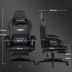 GTPLAYER Gaming stoel, stof, gamingstoel, ergonomische bureaustoel, pc-stoel, 150 kg belastbaarheid, verstelbare en draaibare bureaustoel met verenzitkussen en voetensteun, zwart - GT830