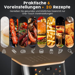 Zwarte 9L Airfryer met visueel venster, geschikt voor het hele gezin, 6-in-1 kookinstellingen, slim touchscreen, timerfunctie, vaatwasserbestendig, gezond koken zonder olie en met weinig vet