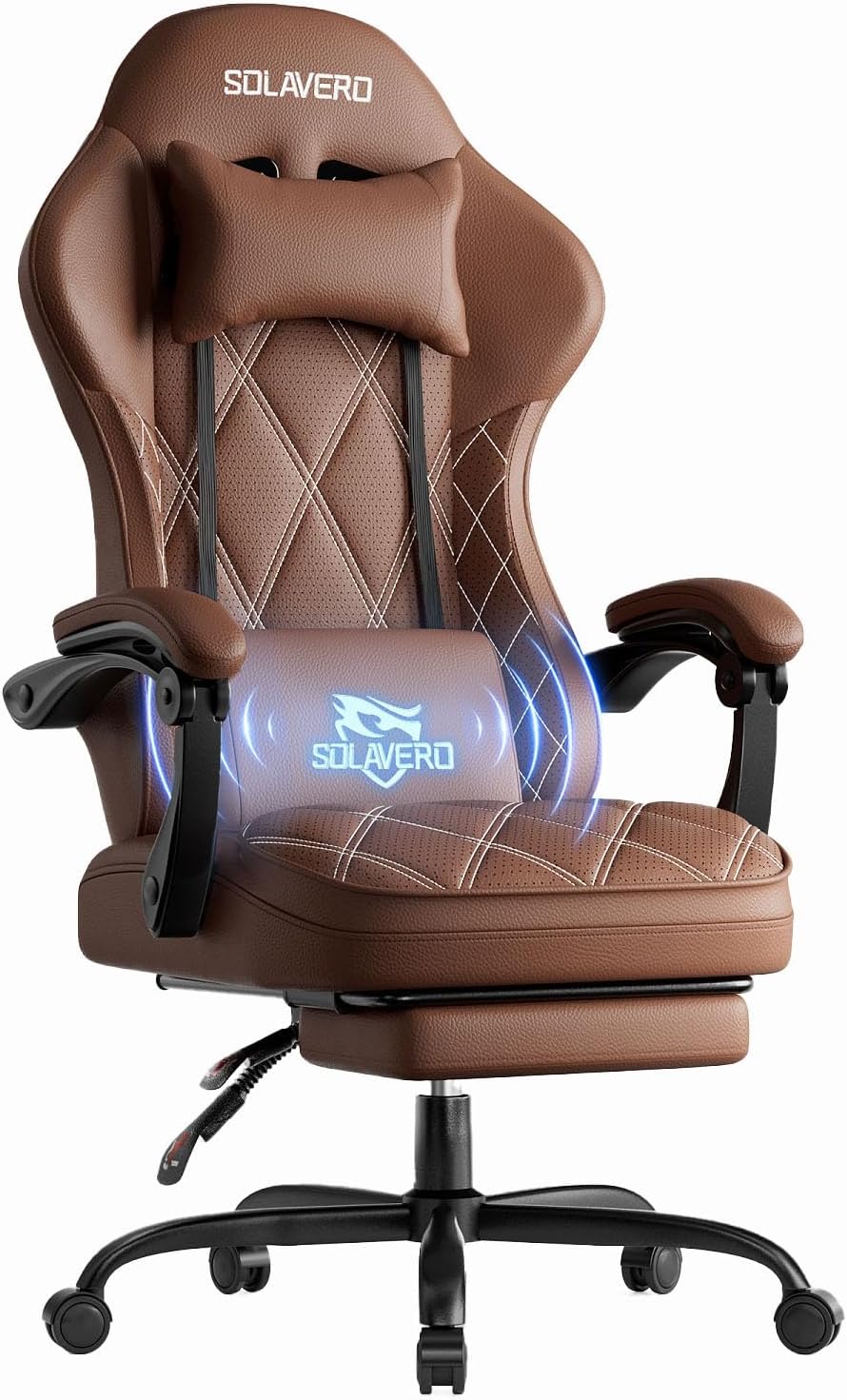 HLDIRECT Gamingstoel met massagefunctie en lendensteun voor volwassenen, Bruin