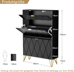 UEV Schoenenkast met 2 kleppen, 80 x 24 x 120 cm voor 16 paar schoenen met 1 lade, schoenenkast zwart, schoenenkast smal, kast hal, schoenenkast in de hal, ruimtebesparend