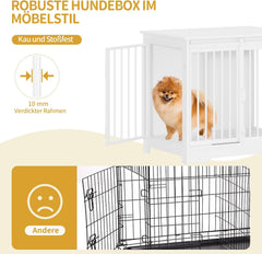 Hzuaneri Hondenbench, meubel, 69 cm, hondenbox, 2 deuren, moderne hondenkooi voor binnen voor kleine, middelgrote, grote honden, bijzettafel, hondenbox voor thuis, 69 x 49 x 64,5 cm, wit DFC84313W
