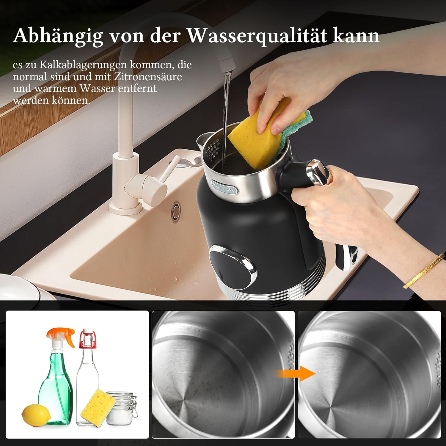 Taylor Swoden 2200 W waterkoker, snelopwarmer, met temperatuurinstelling, 40-100 graden, elektrische waterkoker, 2 l, dubbelwandig roestvrij staal, digitale warmhoudfunctie, zwart