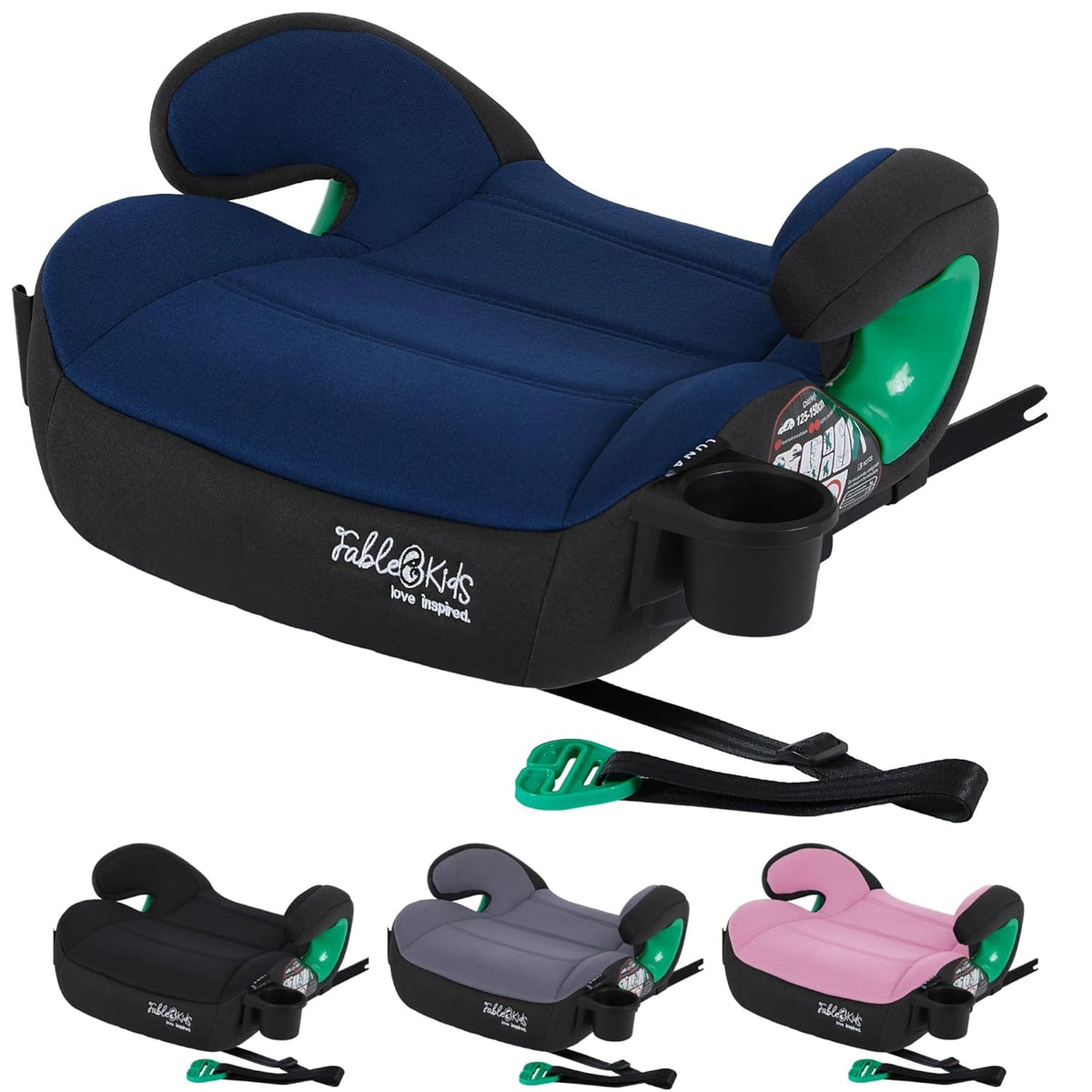FableKids Zitverhoging auto kinderen Isofix | 3-punts veiligheidsgordel | kinderzitverhoging tot ca. 12 jaar | autostoel voor kinderen 125-150 cm met bekerhouder | ECE R129/03 | blauw