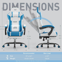 Ergonomische Bureaustoel -  Office Chair - Gamestoel - Volwassenen - Wit/Blauw - HLDIRECT