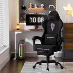 FERGHANA Gamingstoel van fluweelstof - 52 cm breder zitkussen, vuurborduurwerk, ergonomische gamingstoel met hoge rugleuning en voetensteun | Computerstoel met massagefunctie en lendensteun voor volwassenen, zwart