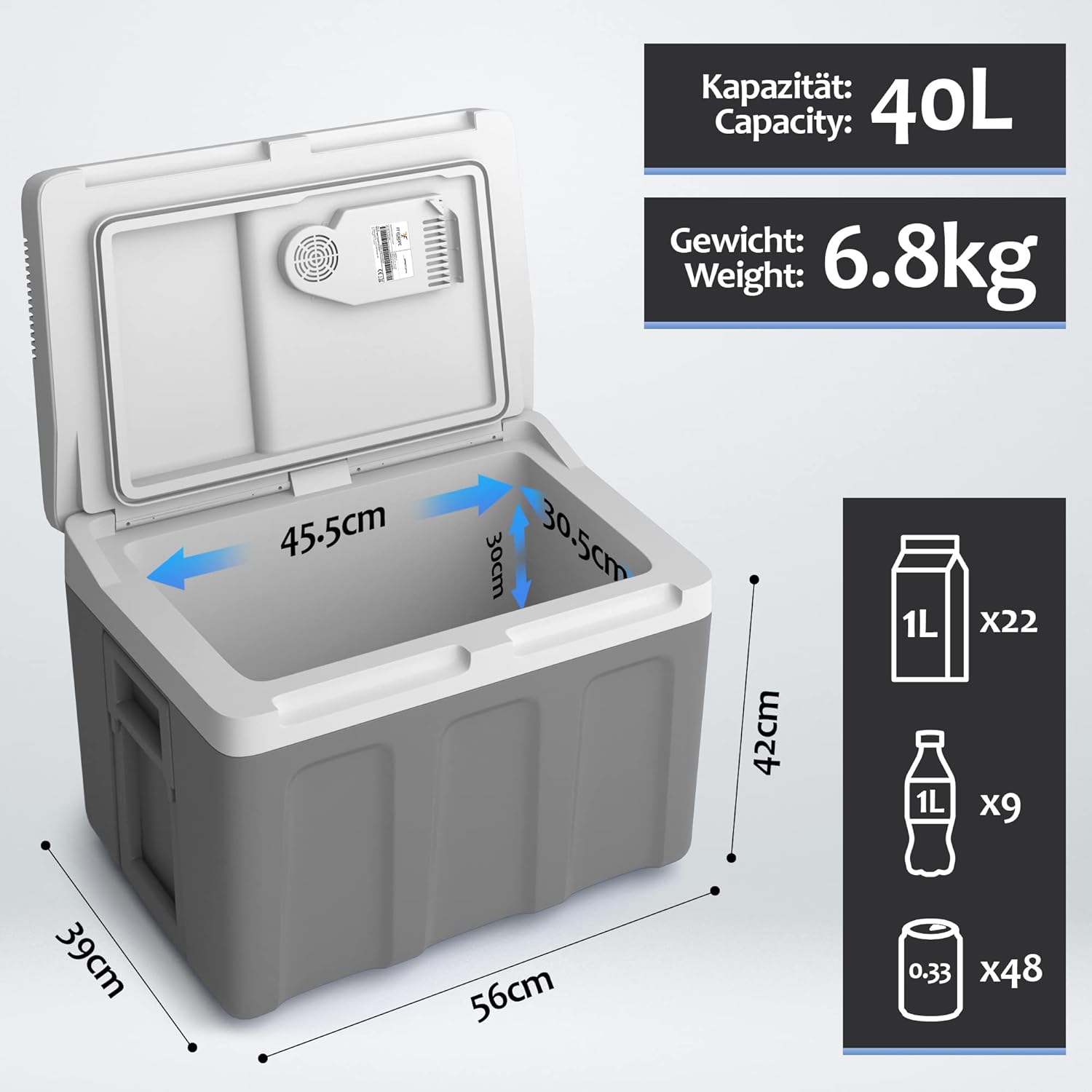Koelbox Elektrisch – 12V en 230 volt - Coolbox - Frigobox - 40L – Antraciet