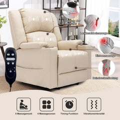 COMHOMA Elektrische opstastoel, relaxstoel, televisiestoel, massagestoel met ligfunctie, stoel met opstahulp, powerlift-ligstoel voor ouderen (wit)