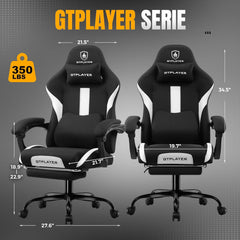 GTPLAYER Gamingstoel, gamerstoel, ademende bureaustoel van hoogwaardige stof, ergonomische pc-stoel, verstelbare en draaibare bureaustoel met voetensteun, zwart - GT905