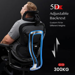 FLEXISPOT Ergonomische bureaustoel ErgoX Max zwart tot 300 kg, met 4D-hoofdsteun en 5D-armleuningen, eendelige rug- en lendensteun voor kantoor en gaming