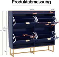 UEV Schoenenkast met 4 kleppen, smal, vrijstaand schoenenrek met kantelbescherming, schoenenkast met verstelbare scheidingswanden, 98,5 x 24 x 103,5 cm, schoenenrek, kast voor hal, entree en woonkamer