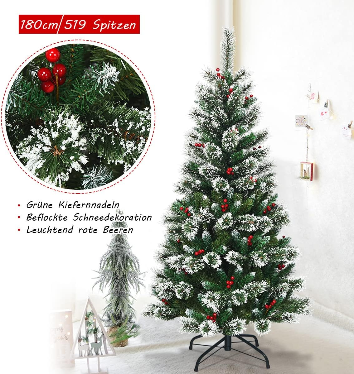 Kerstboom met verlichting - Kunstkerstboom - 180 cm - Met standaard Kerstboom met verlichting - Kunstkerstboom - 180 cm - Met standaard