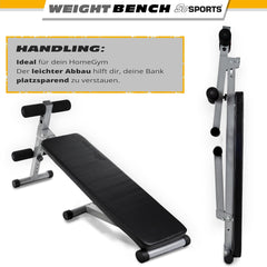 ScSPORTS® Halterbank, inklapbaar, verstelbaar, plat/negatief, met beenfixatie, tot 120 kg, staal, zwart, sit-upbank, buiktrainer, trainingsbank, platte bank, fitnessbank voor thuis