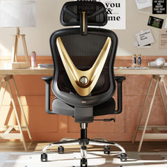 Ergonomische Bureaustoel -  Office Chair - Gamestoel - Volwassenen - Zwart/Goud - HOLLUDLE
