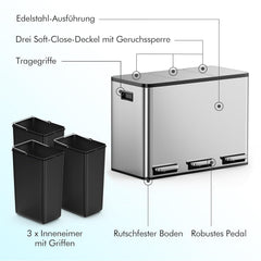 Prullenbak - Afvalbak - Vuilnisbak - 45 Liter - Zilver - Vonhaus