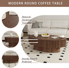 ZUOWENYG Ovale trommelvormige salontafel (Walnoot 110x60cm) Moderne theetafel van gegroefd hout, eigentijdse salontafel voor de woonkamer
