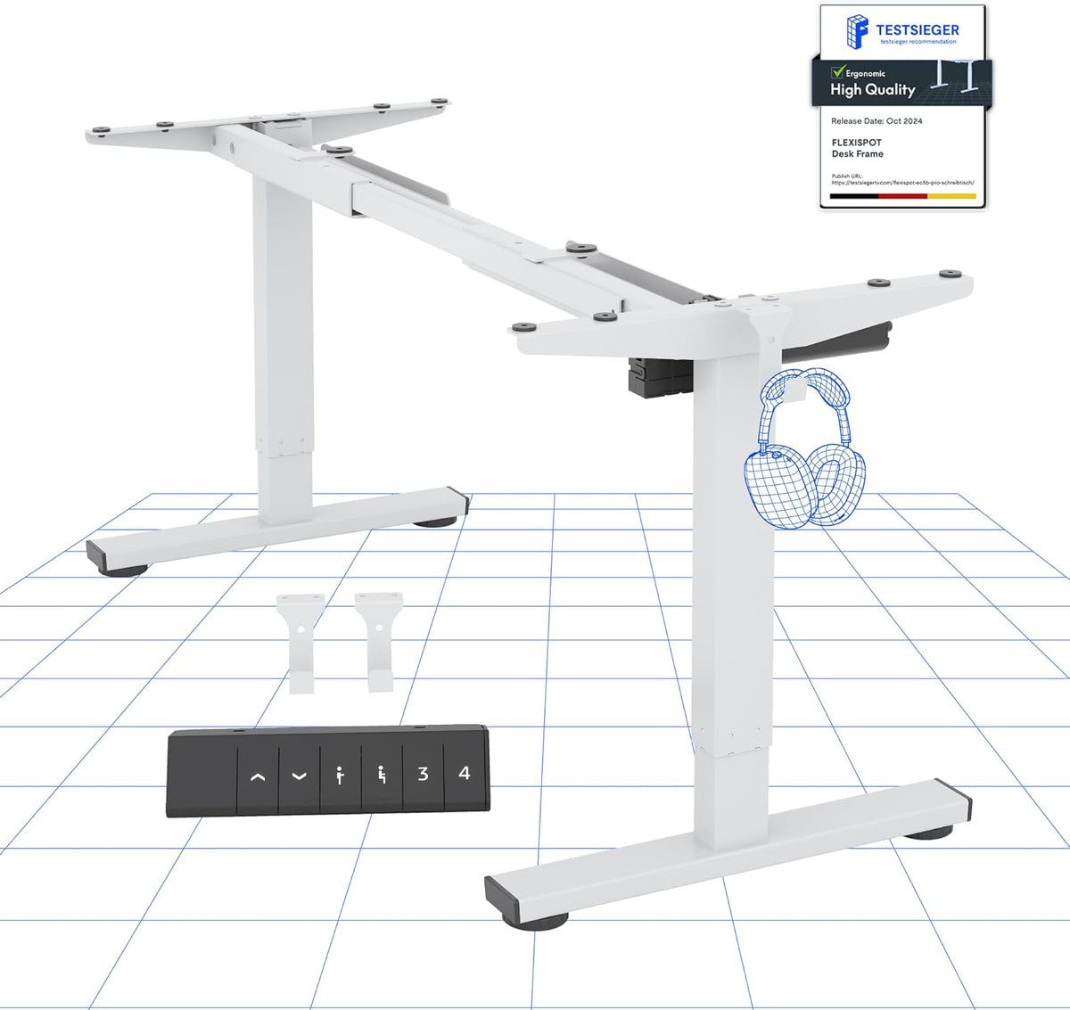 Zit sta bureau - Elektrisch - Verstelbaar - Bureauframe - Wit - EN1W - FLEXISPOT